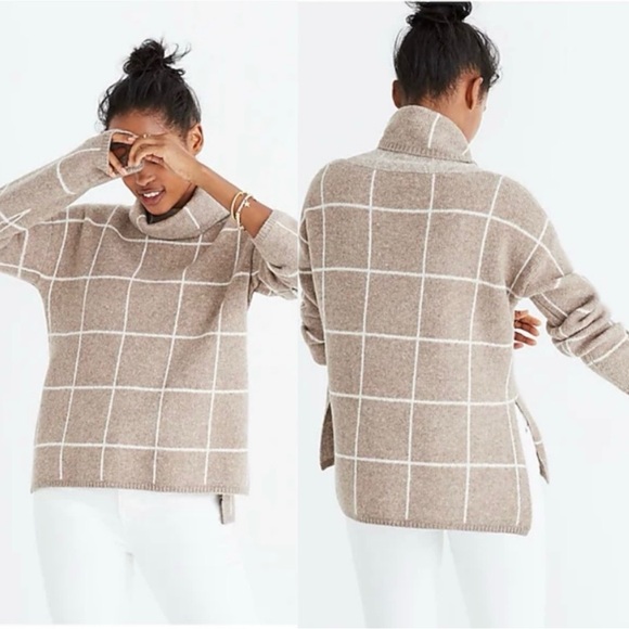 New with Tags Madewell Windowpane Turtleneck Sweater - Picture 1 of 6